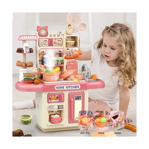 Ensemble De Jeu De Cuisine, Cuisine Enfant avec Lumière,Eau Recyclée Et Effet Vapeur, Jeux De Cuisine pour Enfants,B-Pink