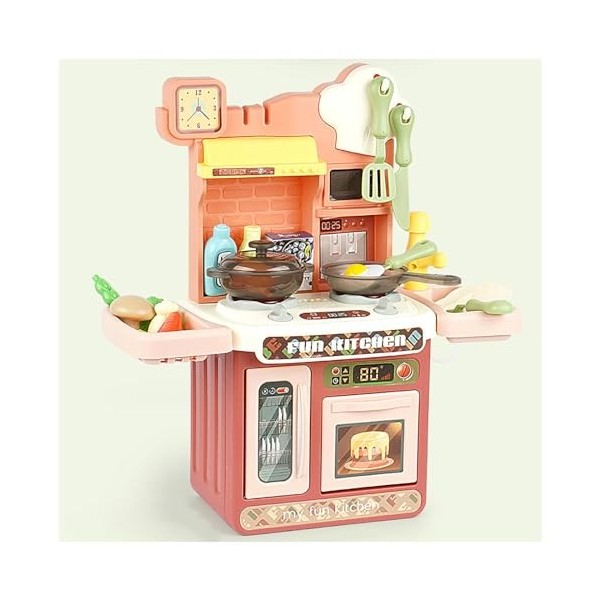 Cuisine De Jeu pour Tout-Petits, Kitchenette avec Lumière,Eau Recyclée Et Effet Vapeur, Jeux De Cuisine pour Enfants,B-Pink