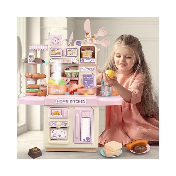 Cuisine De Jeu pour Tout-Petits, Cuisine Enfant avec Lumière,Eau Recyclée Et Effet Vapeur, Cuisine Jouet,B-Pink