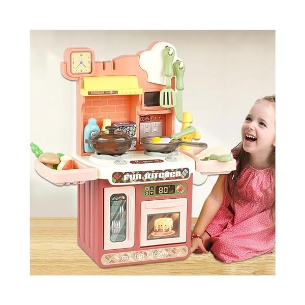 Cuisine De Jeu pour Enfants, Cuisine Bebe avec Lumière,Eau Recyclée Et Effet Vapeur, Jeux De Cuisine pour Enfants,B-Pink