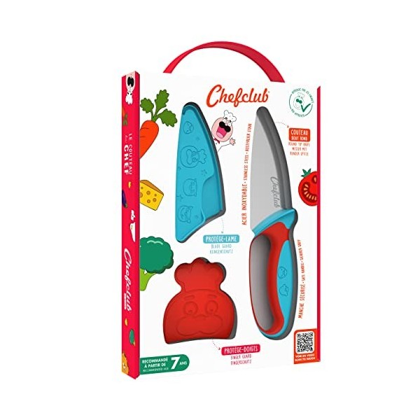 Le Couteau du chef Chefclub Kids Bleu & Rouge & Kids - Tablier de Cuisine pour Enfants - Accessoire Patisserie - Coton - Tail