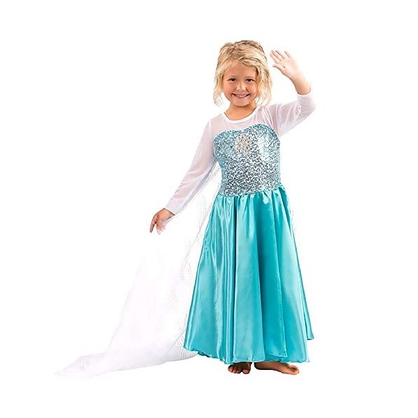 Lovelegis Costume Elsa - carnaval - Halloween - fille - manteau blanc - taille 110-3/4 ans - idée cadeau pour Noël et anniver