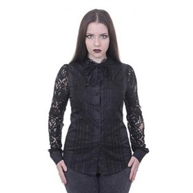 Punk Rave Chemise Noire avec Broderie et Longues Manches en Dentelle 2XL