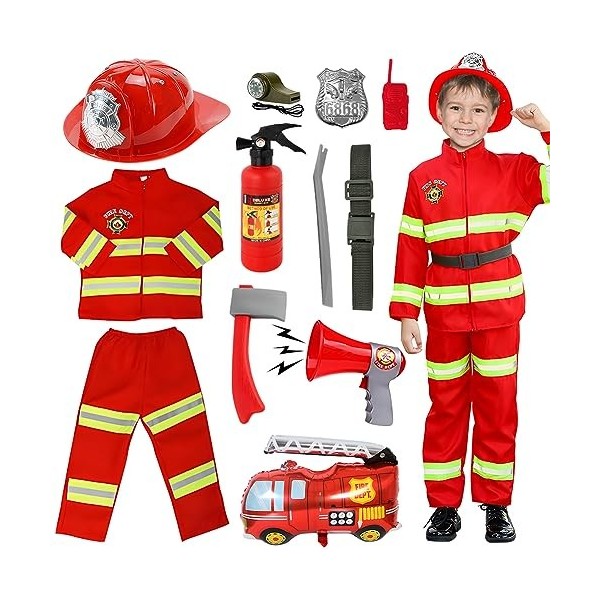 VICTERR Costume de Pompier pour Enfants, 12pcs de Jeux de Rôle pour Enfants Jouet pour Enfants de 4 à 6 Ans pour Les Fêtes Co