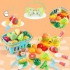44 Pièces Jouets Enfant Cuisine,Accessoire de Jouet de Cuisine Enfant avec Fruits, Légumes, Ustensiles et Panier de Rangement