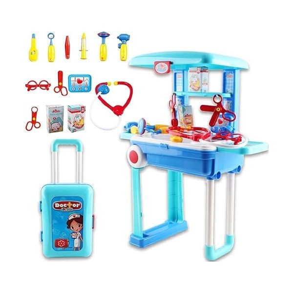 Jeu Docteur Enfant - Grand Chariot Imitation médecin - 22 Pièces