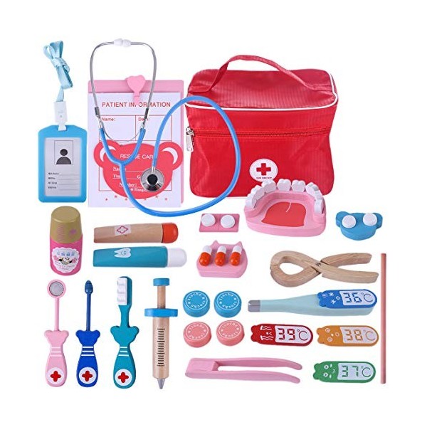 Batop Docteur Enfant Jouet, 25 Pièces Jeu dimitation Malette de Docteur avec Stéthoscope, Jeux dimitation pour Enfant 3+ An