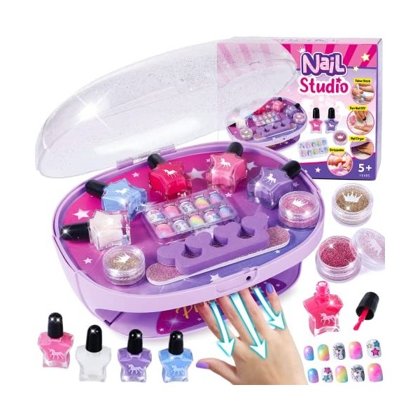 Tacobear Kit Manucure Enfant Fille Pelable Vernis à Ongles Sèche-Ongles Autocollants pour Ongles Machine a ongle Jeux creatif