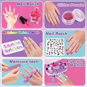 Tacobear Kit Manucure Enfant Fille Pelable Vernis à Ongles Sèche-Ongles Autocollants pour Ongles Machine a ongle Jeux creatif