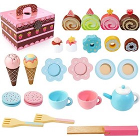 Tea Service Kids Tea Service boîte à Bonbons en Bois 30 TLG Tea Party Kids Jeu Set Pudding Cake Cookie Cosplay Cadeau pour ga
