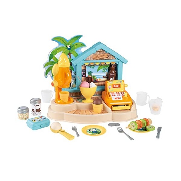 Smoby - Beach Bar - Marchande pour Enfant - Caisse Enregistreuse et Machine à Glaces - 38 Accessoires - Dès 3 Ans - 310545 Mu