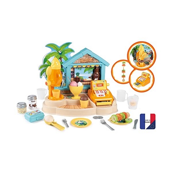 Smoby - Beach Bar - Marchande pour Enfant - Caisse Enregistreuse et Machine à Glaces - 38 Accessoires - Dès 3 Ans - 310545 Mu