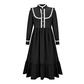 LIKUNGOU Victorienne Robe Coloniale pour Filles, Robe de Pèlerin à Manches Longues Enfants, Costume de Pionnier Déguisement H