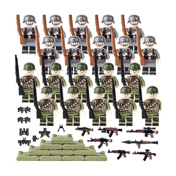 Hyxodjy Soldat Militaire Jouet 20 Pièces Figurines Militaires de la Seconde Guerre Mondiale, Figurine Militaire SWAT Base de 