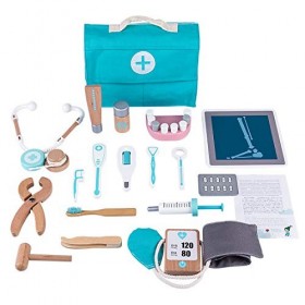 MAJOZ0 18 Pièces Malette Docteur Jouet en Bois, Jeu dimitation Outils Médical Cadeau pour Enfant Fille Garçon