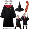 5 Pièces Deguisement Harry Potter Wizard Enfant, 135/145/155 Costume de Magicien, avec Baguette, Chapeau, Cravate, Uniforme G