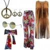 FARYODI Costume hippie rétro pour femme - Robe des années 70, collier, boucles doreilles et lunettes de soleil de style disc