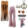 Lot de 7 costumes hippie pour femme, années 60 et 70, vêtements pour femme avec gilet à franges marron, pantalon de frappe po