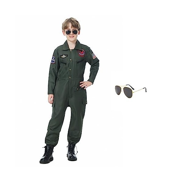 Churgigi Déguisement Fighter Pilote Enfant Deguisement Aviateur Garçons Filles Adulte Costume Pilote pour Halloween Carnaval 