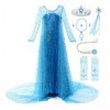 JerrisApparel Robe Costume Petites Filles Princesse Elsa Déguisement Pailleté Elsa avec Accessoires, 140 