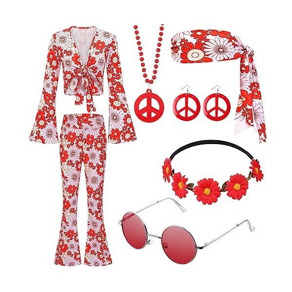 RANJIMA Lot de 8 costumes hippie pour femme - Vêtements hippie des années 60 - Vêtements hippie des années 70 - Tenue disco -