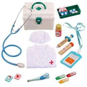 Sunery 14 Pièces Enfants Mallette de Docteur en Bois - Jeu de Médecin Jeu dimitation Jouet Docteur Cadeau de Jeu de Rôle pour
