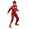 Rubies Costume The Flash Deluxe pour enfant, Jumpsuit avec poitrine musclée, couvre-bottes et masque, Officiel DC Comics, The