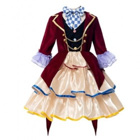 CR ROLRCOS Robe Chapelier fou Costume pour fille Costume Fairytale Chapeau Bas 3 pièces, rouge bordeaux, M