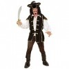 "PIRATE CAPTAIN" shirt with vest, pants, belt, hat with feather, boot covers - S 