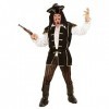 "PIRATE CAPTAIN" shirt with vest, pants, belt, hat with feather, boot covers - S 