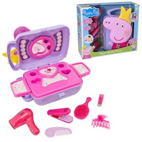 Peppa Pig Beauty Salon de beauté | Étui de transport portable, brosse à cheveux, sèche-cheveux, fer à lisser et plus Convient