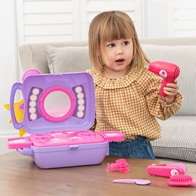 Peppa Pig Beauty Salon de beauté | Étui de transport portable, brosse à cheveux, sèche-cheveux, fer à lisser et plus Convient