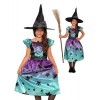 Magicoo Costume de sorcière magique pour fille avec robe et chapeau Taille 110 à 140 cm