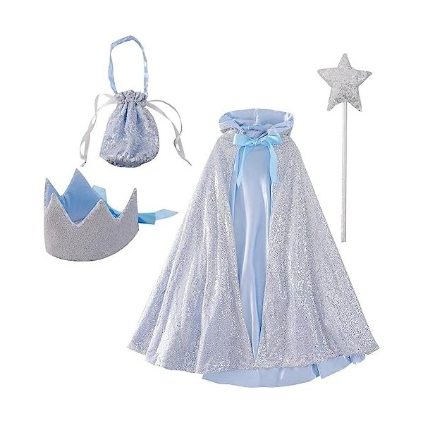 Luxylei Princesse Filles Paillettes Longue Cape Reine Paillettes À Capuche Cape Filles Costume De Noël Halloween Fête danniv