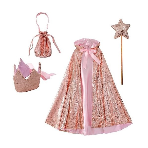 Luxylei Princesse Filles Paillettes Longue Cape Reine Paillettes À Capuche Cape Filles Costume De Noël Halloween Fête danniv