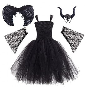OBEEII Déguisement Maléfique Fille Halloween Carnaval Tutu Robe ave Bandeau +Ailes Sleeping Beauty Halloween Noël Costume pou