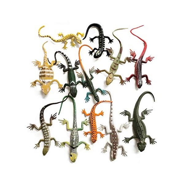 Yitaocity Lot de 12 lézards réalistes en caoutchouc - Figurines danimaux - Modèle artificiel - Lézard reptile pour décoratio
