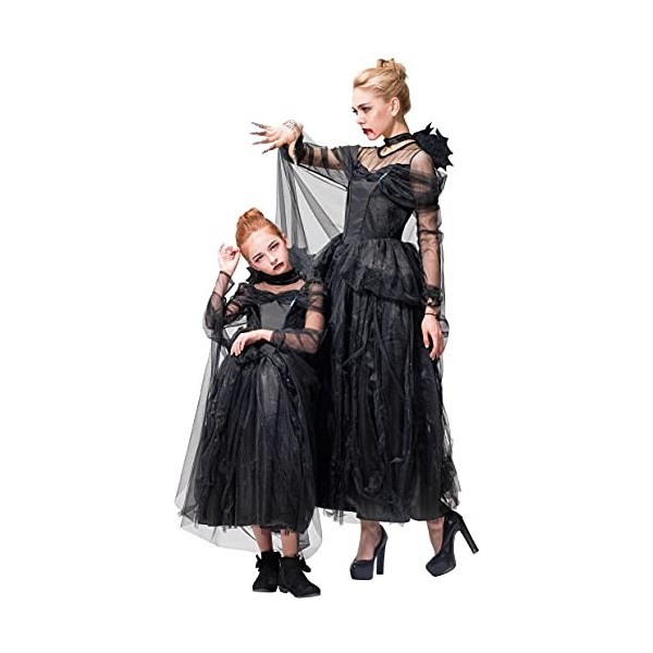 IKALI Filles Sorcière Costume Noir Halloween Magie Tutu Robe Enfants De Luxe Robe De Déguisement avec Cape