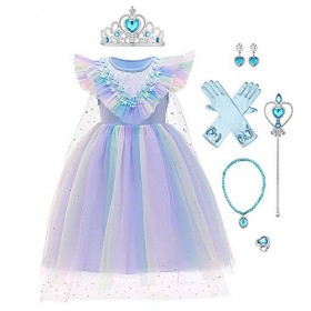 FYMNSI Costume de princesse Elsa de la Reine des Neiges avec accessoires pour enfants de 2 à 9 ans - Bleu - 5 ans