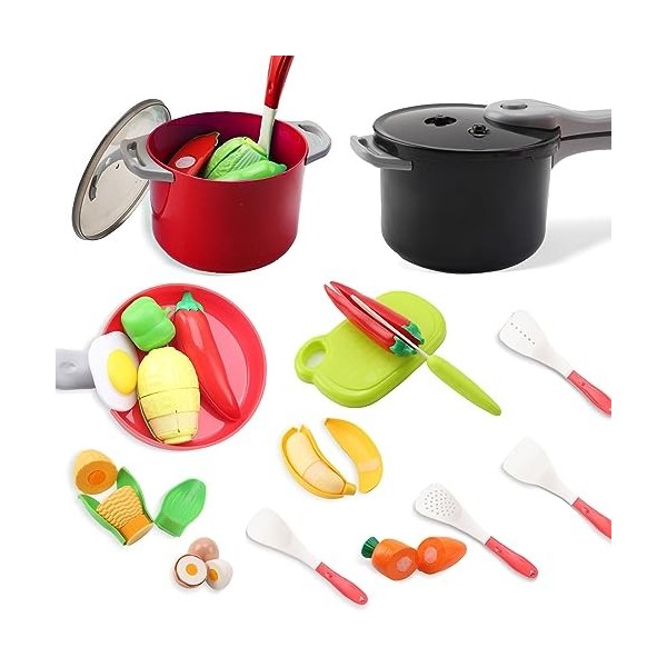 LASIEYO 41 pièces Accessoires de jouets de cuisine pour tout-petits Jouets de cuisine Ustensiles de cuisine Jouet pour garçon