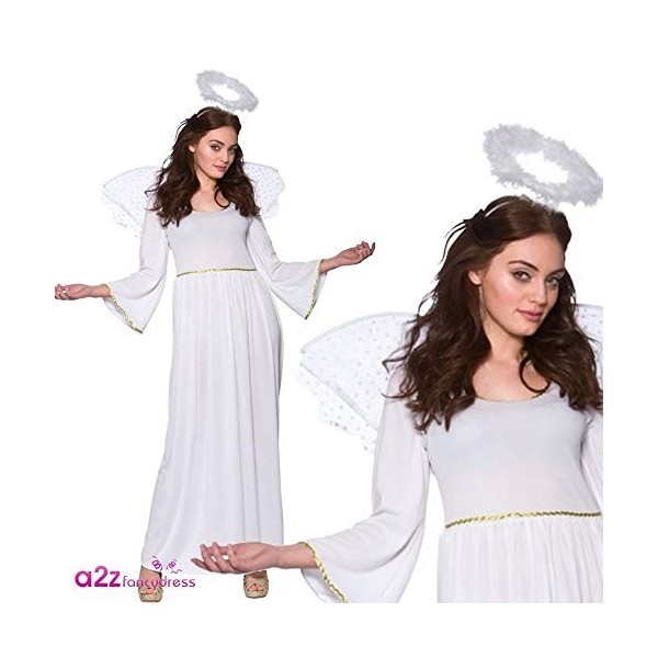LADIES WHITE NATIVITY ANGEL CHRISTMAS FANCY DRESS COSTUME