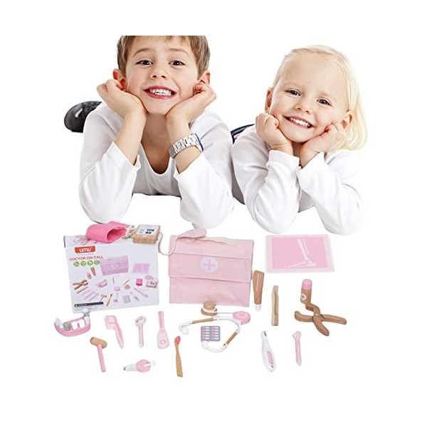 Qeyeid médecin pour enfants | Kit jeu rôle pour filles et garçons avec stéthoscopes, brosses à dents, kit jeu rôle avec miroi