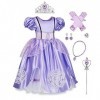 IBAKOM Enfant Fille Robe Princesse Sophia Costume Déguisement Conte Fées Cosplay Halloween Carnaval Noël Habiller avec Access