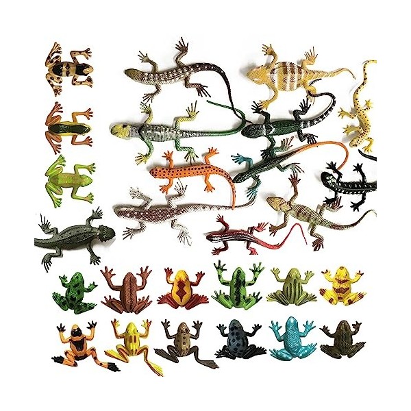 Yitaocity Lot de 24 petites grenouilles réalistes lézard, insecte, serpent, libellule, fourmi, reptile, animaux pour projet s