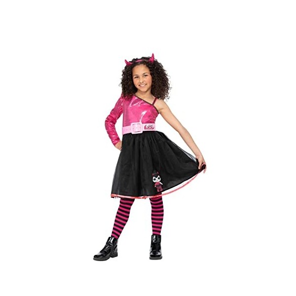 Smiffys 51642M L.O.L Surprise Spice Costume de diable pour fille, rose et noir, M-âge 7-9 ans