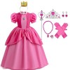 IMEKIS Costume de princesse de pêche pour fille,Costume dHalloween,Fée de cosplay,Rose,Manches bouffantes,Pour fête,Avec cou