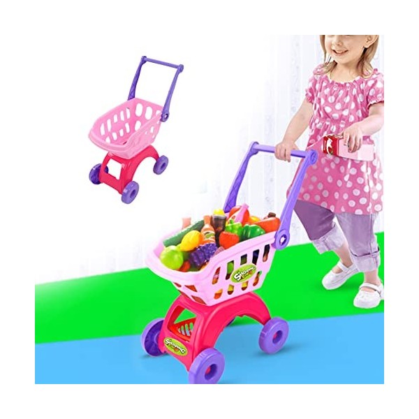 Chariot de Courses de Fruits Chariot de Courses de Jouets Anti-Chute Drôle Durable Polyvalent pour les Enfants Rose 