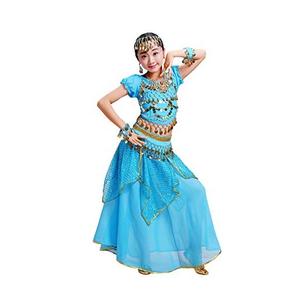 Grouptap Filles Bollywood Indien Princesse Arabe Danse du Ventre Porter Fantaisie Parti Costume Jupe Robe Rouge Enfants Costu