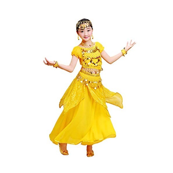 Grouptap Filles Bollywood Indien Princesse Arabe Danse du Ventre Porter Fantaisie Parti Costume Jupe Robe Rouge Enfants Costu