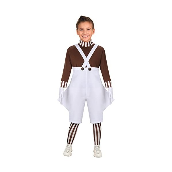 Funhoo Chocolate Factory Worker Costume Halloween Cosplay Loompa Déguisement Danny Nain Gants + Pantalon + Vêtements + Chauss